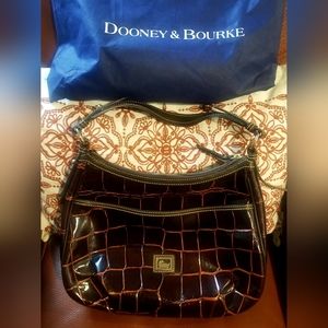 Dooney & Bourke Burgundy Leather Embossed Crocodile Medium Shoulder Bag